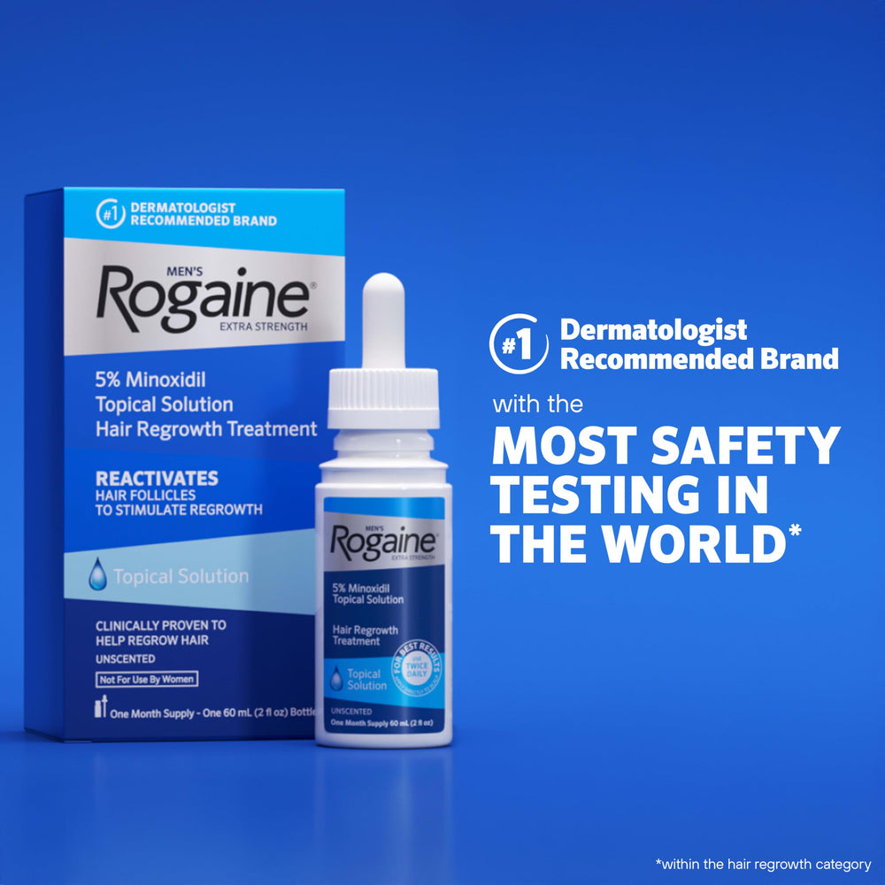 Rogaine etiqueta informativa con instrucciones claras y beneficio práctico