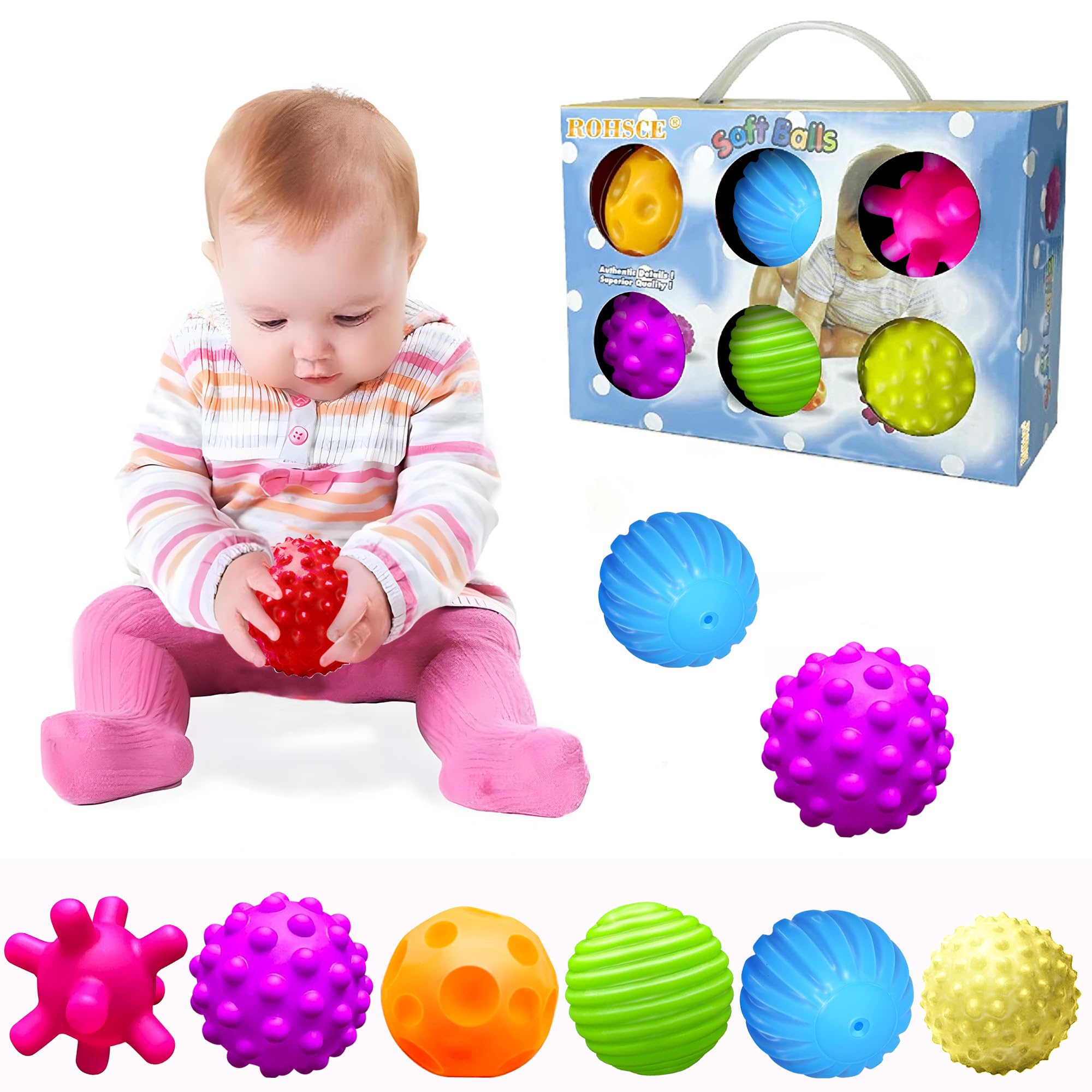 ROHSCE pack frontal de seis pelotas sensoriales para juego seguro