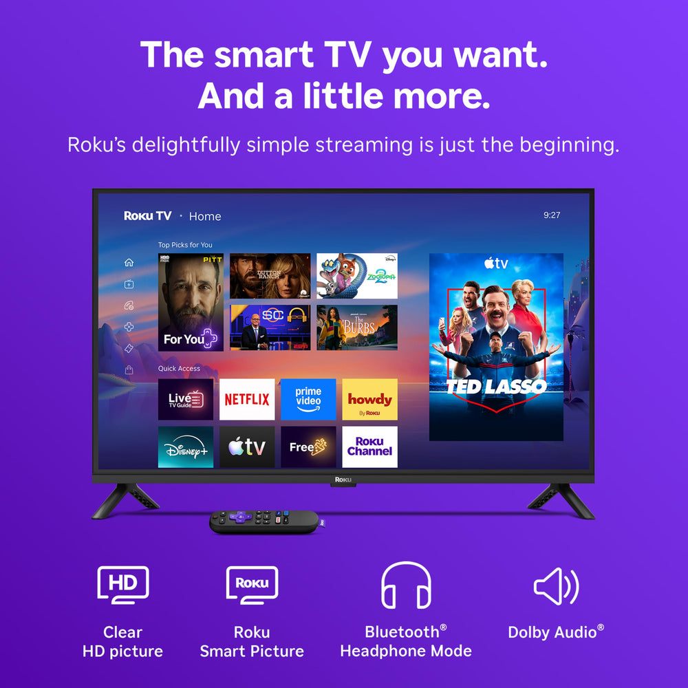 Roku control remoto en mano para búsqueda por voz y navegación rápida