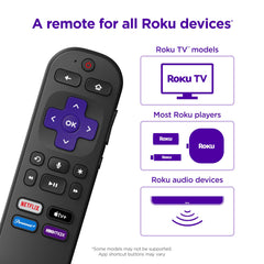 Roku mando detalle de botones con controles de volumen visibles para comodidad