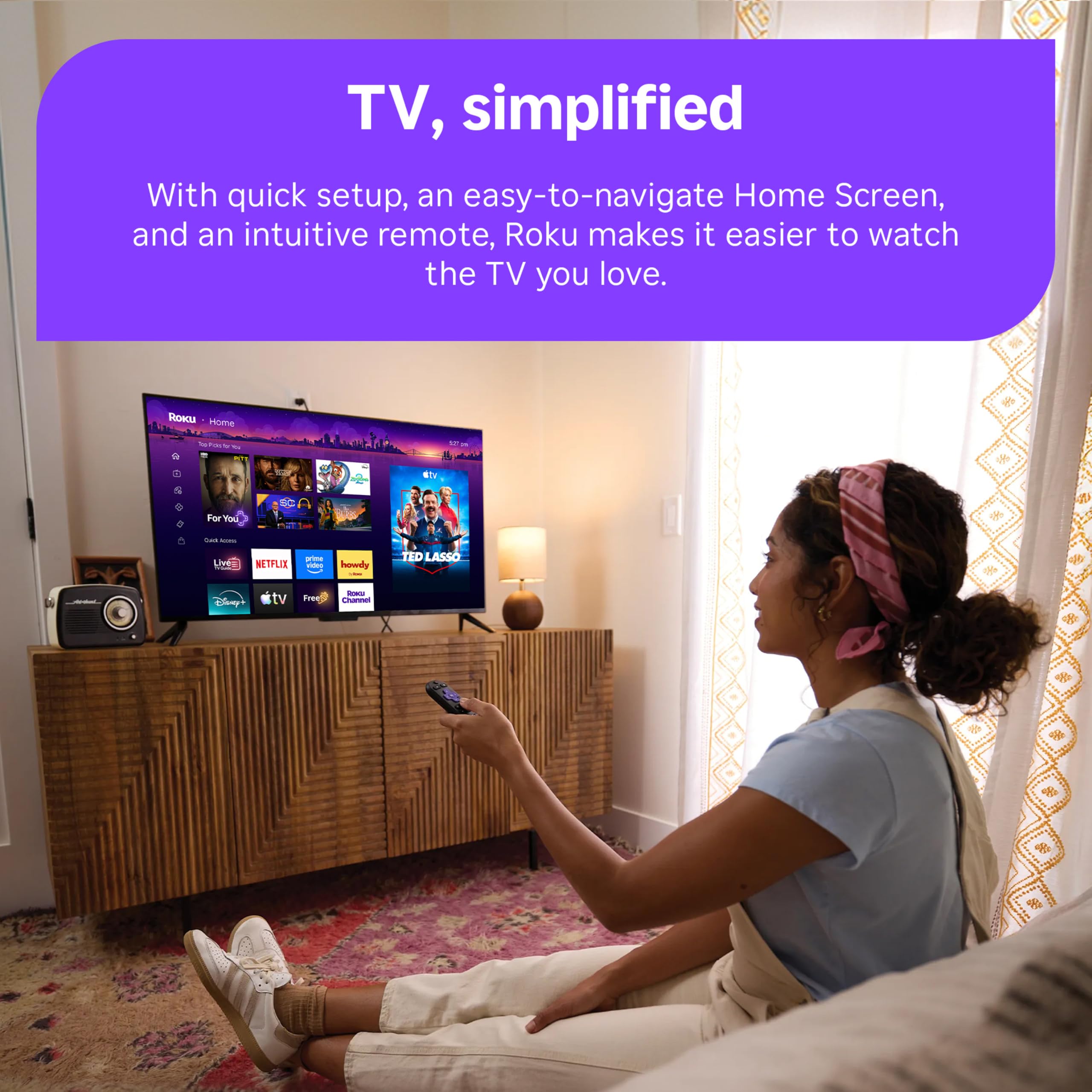 Pantalla de inicio de Roku con recomendaciones personalizadas visibles