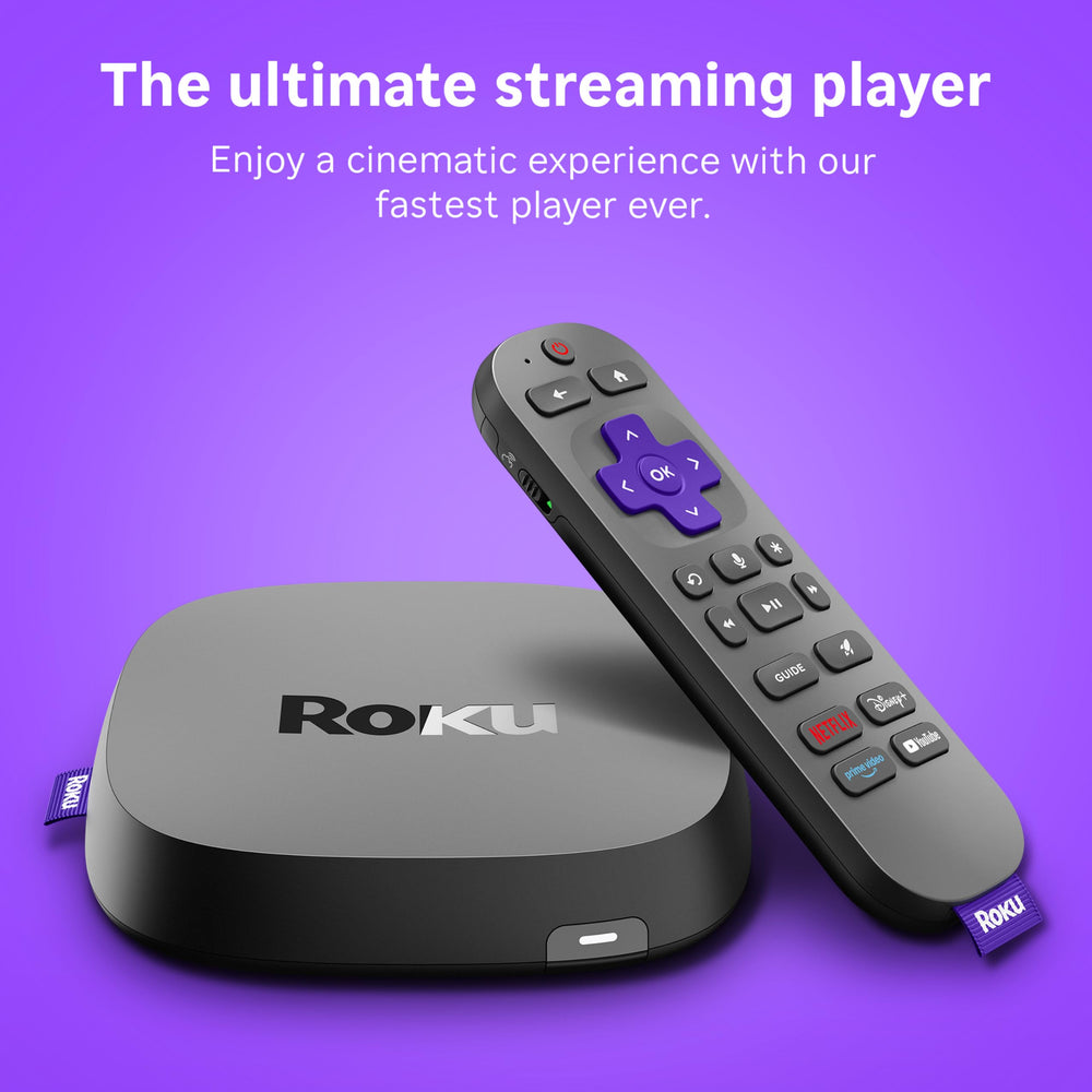 Vista de los puertos Ethernet, HDMI y alimentación de Roku Ultra para conexiones fiables