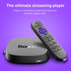 Vista de los puertos Ethernet, HDMI y alimentación de Roku Ultra para conexiones fiables