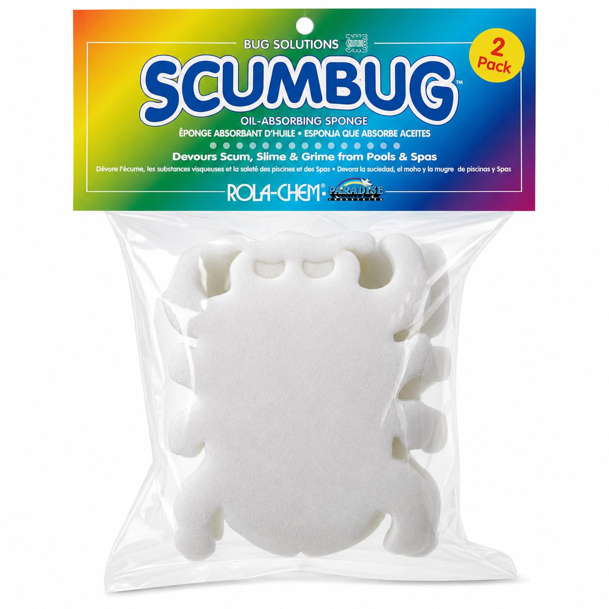 Rola-Chem Scumbug pack frontal mostrando diseño y beneficio limpieza de superficie