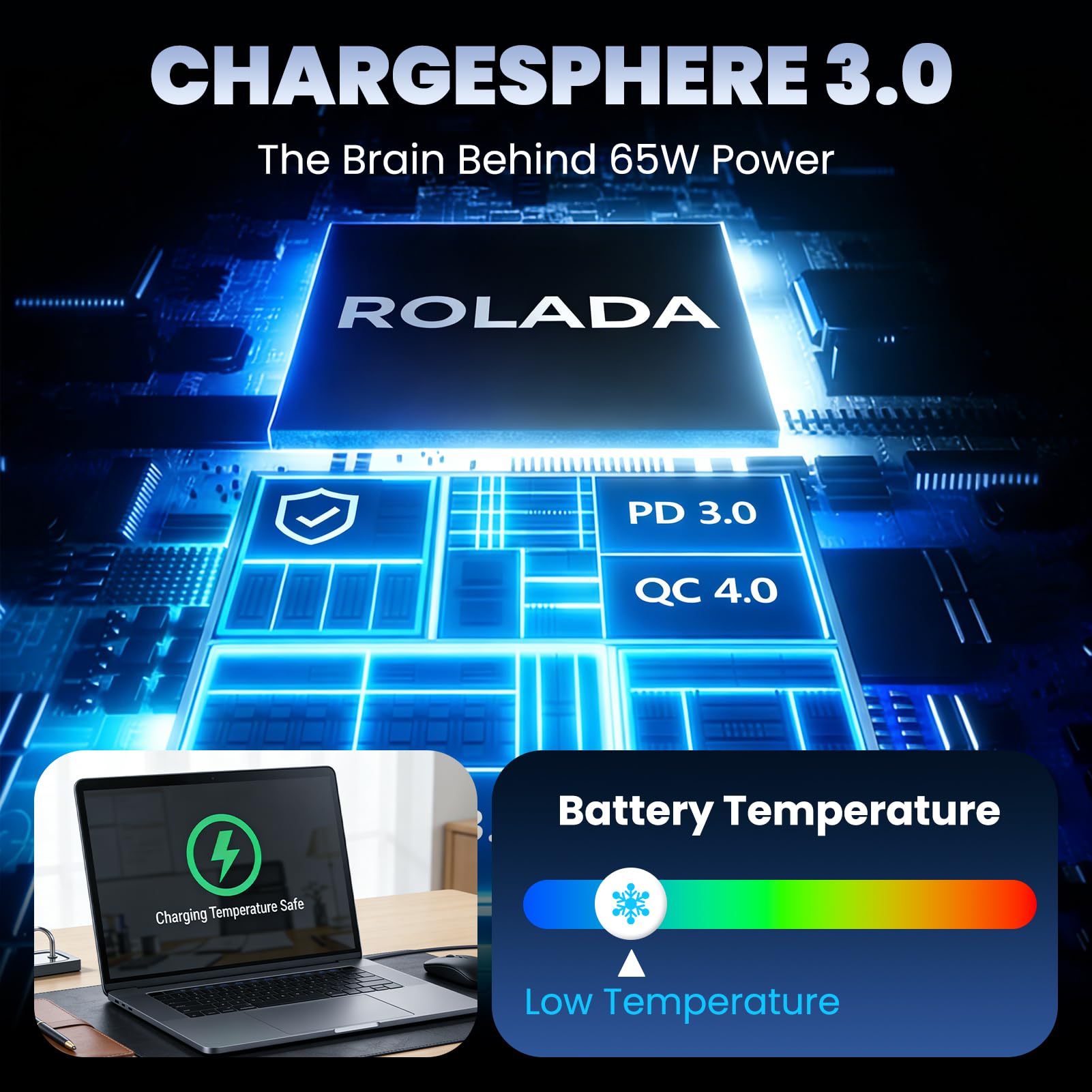 ROLADA cargador conectado a un portátil Lenovo IdeaPad en uso