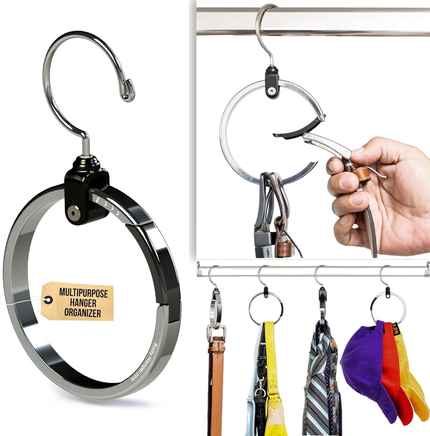 Rolly Hanger vista frontal colgado mostrando ahorro de espacio