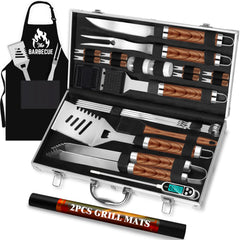 ROMANTICIST aluminum case front view showing organized grill tools and travel protection