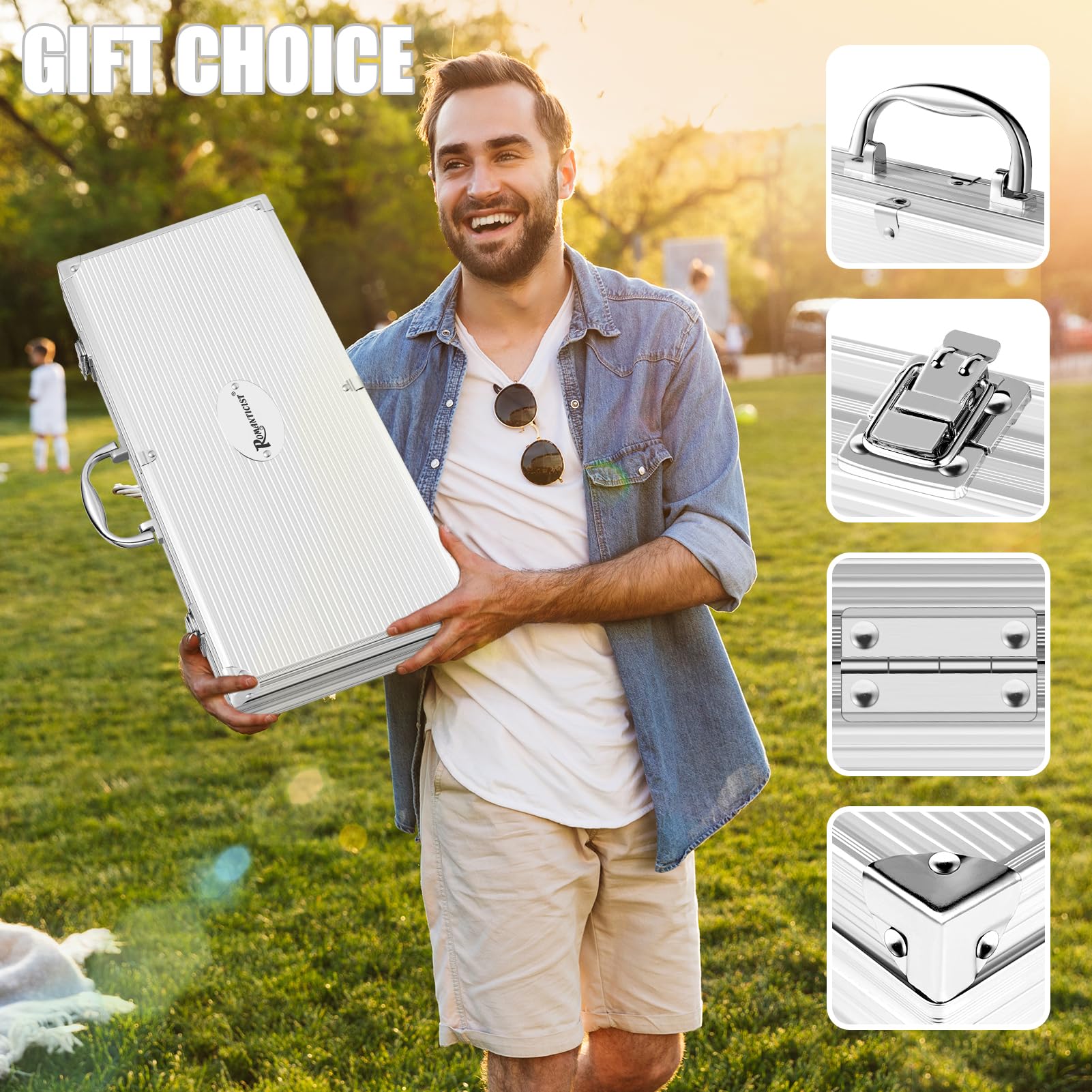 ROMANTICIST case held in hand for scale showing compact portable storage