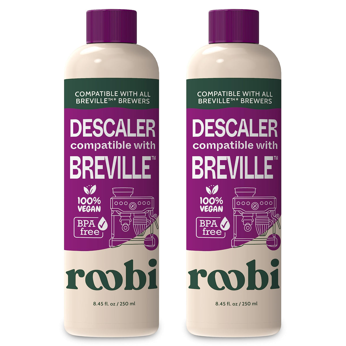 Roobi envase frontal mostrando compatibilidad Breville y fácil identificación del producto