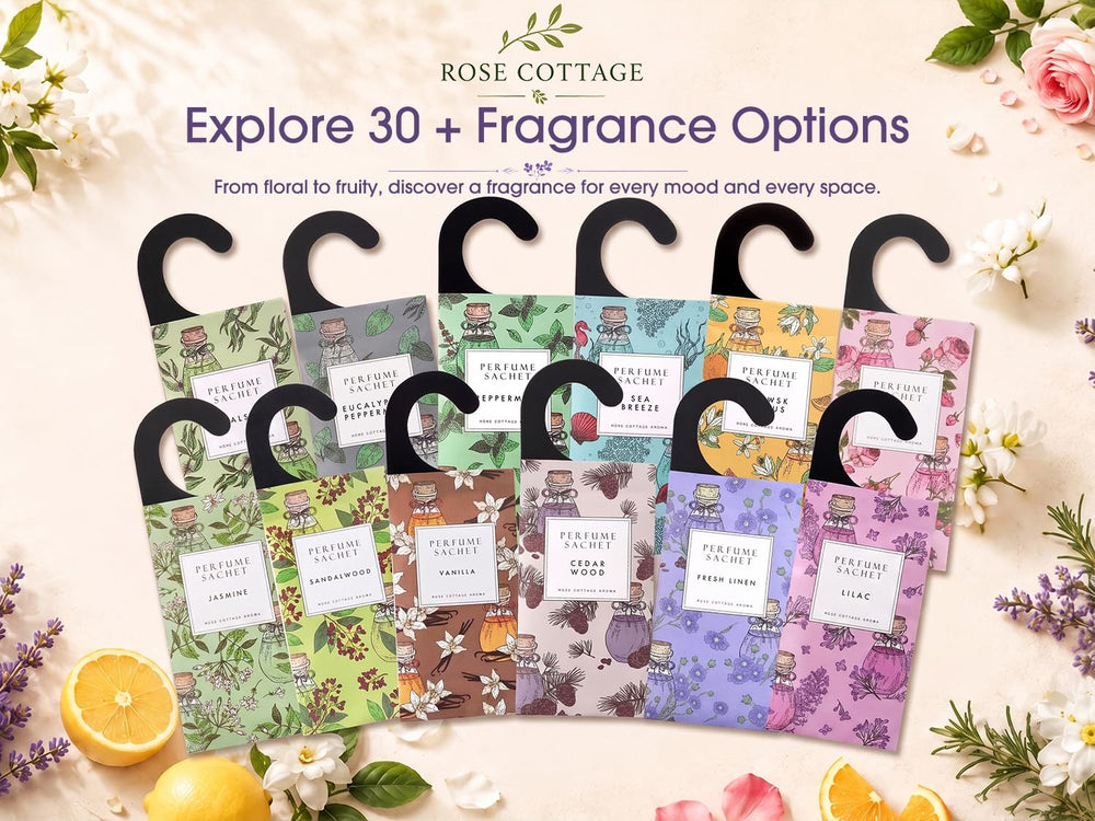 ROSE COTTAGE ambiente doméstico con sachet en perchero ofreciendo frescura