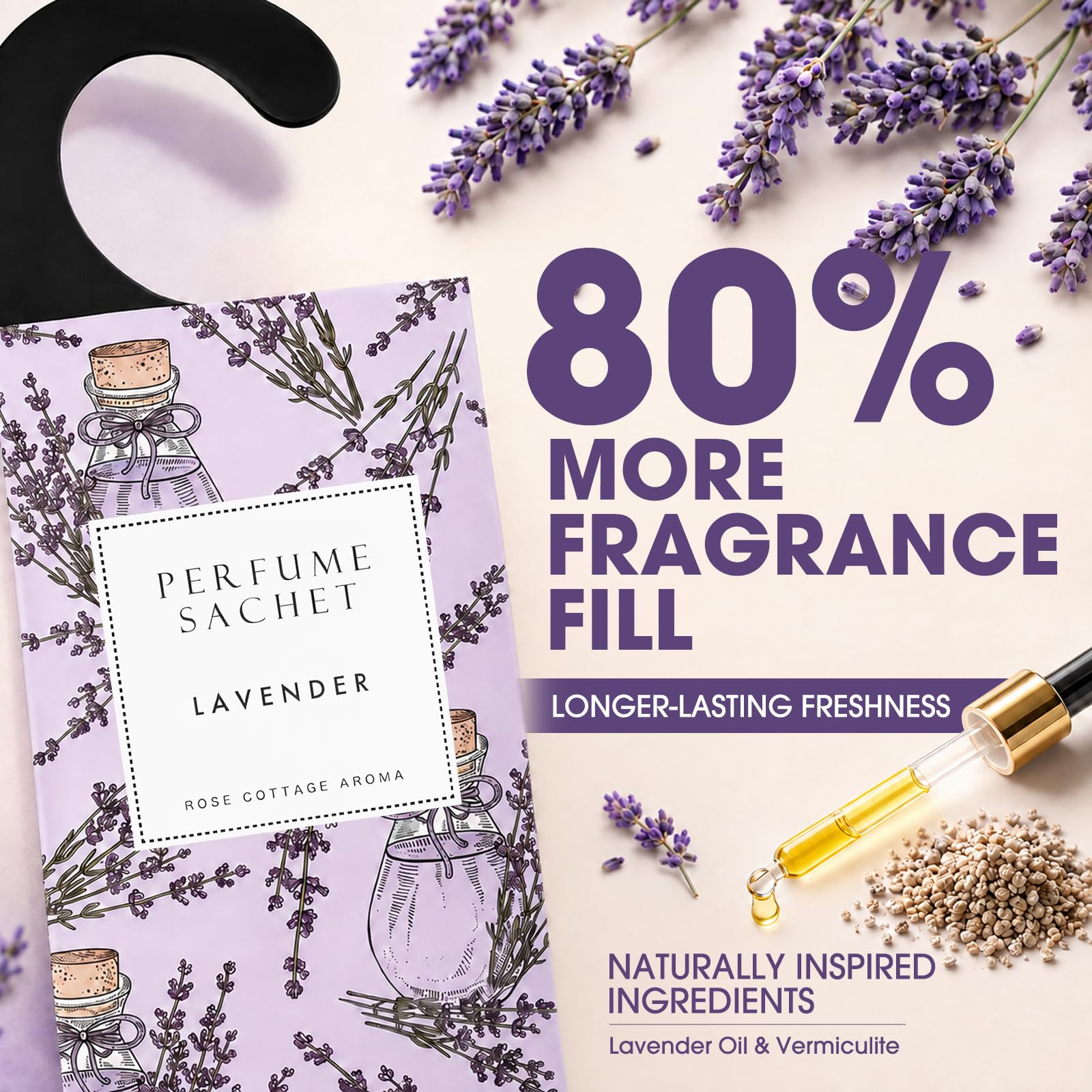 ROSE COTTAGE sachet colgado en armario aportando fragancia constante