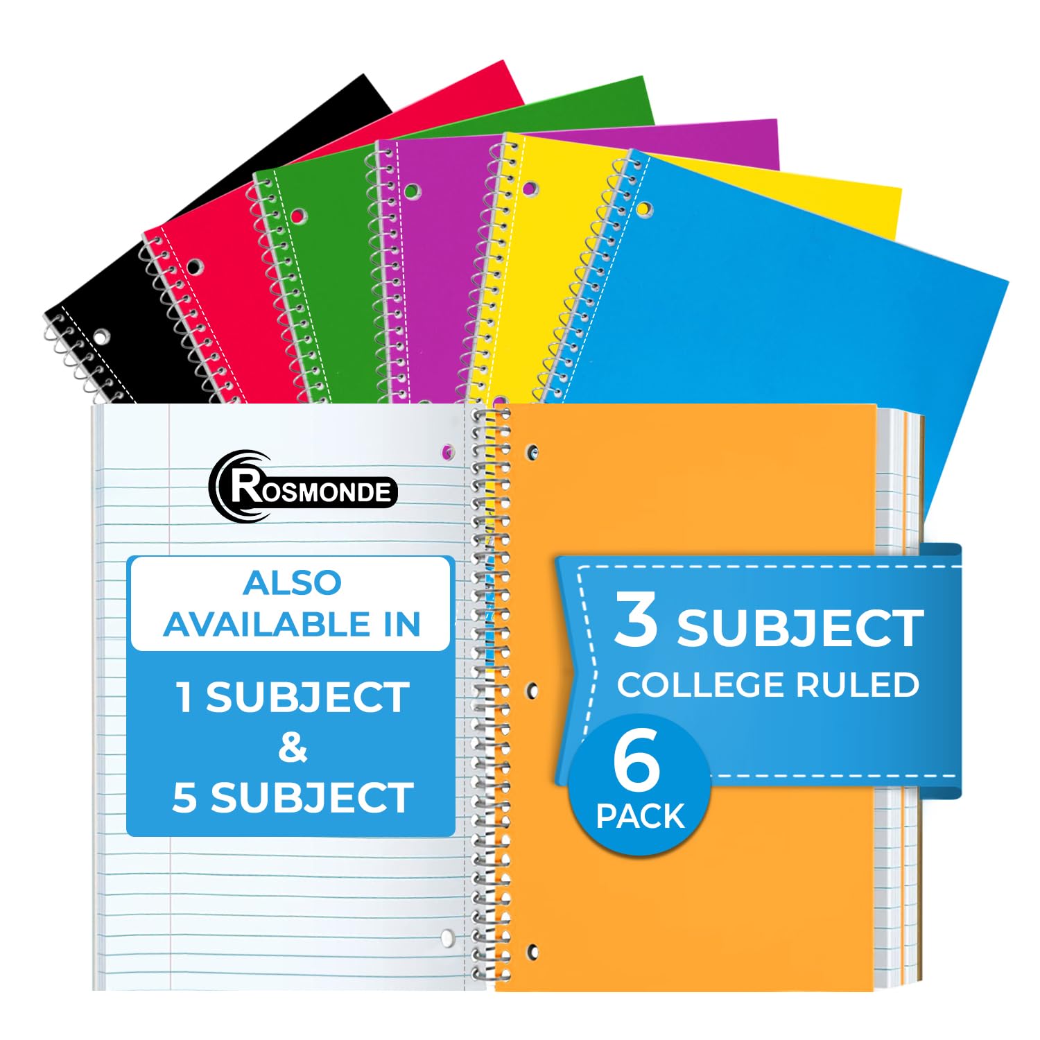 Rosmonde vista frontal del pack de 6 cuadernos para organización