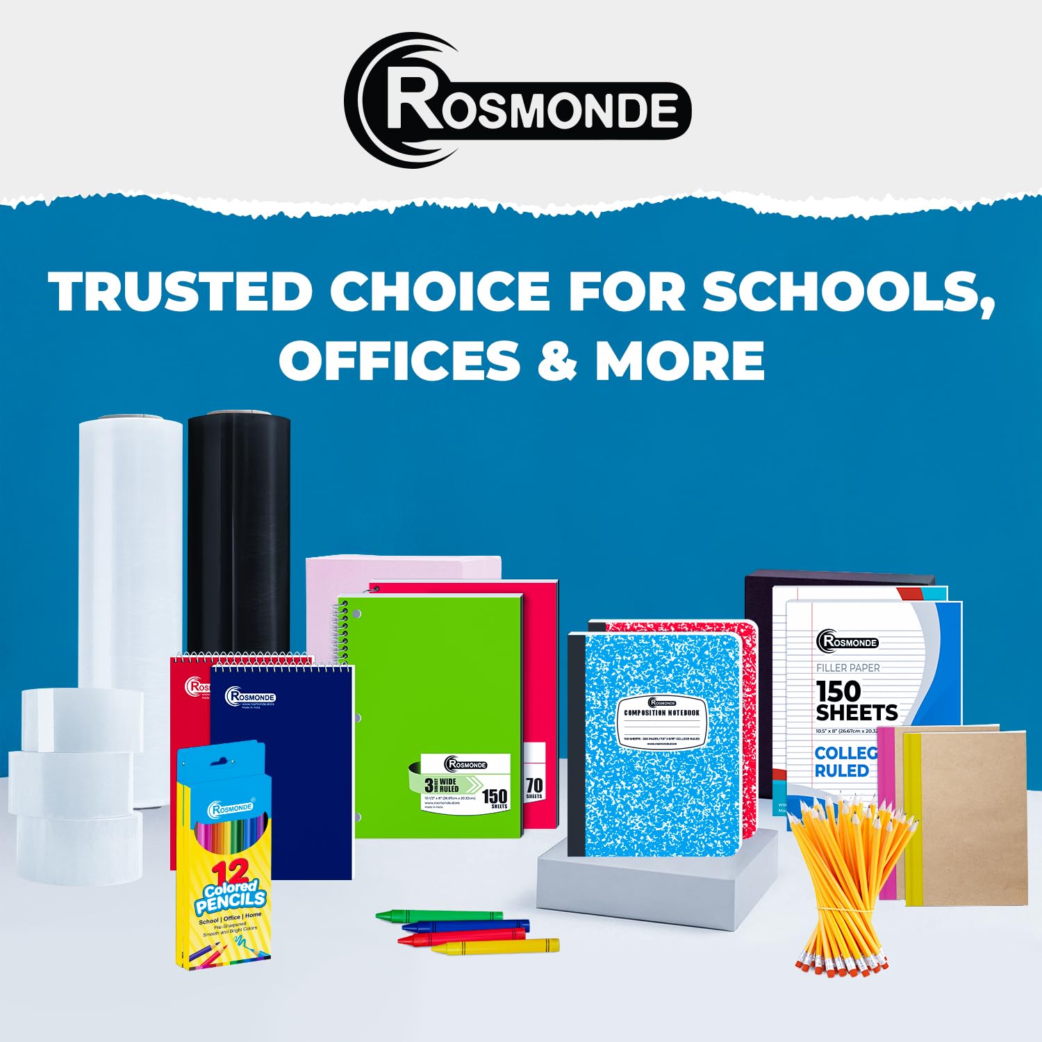 Rosmonde pila de cinco cuadernos ilustrando la cantidad incluida en el pack