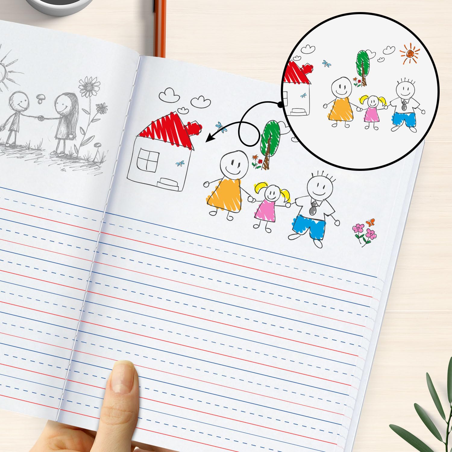 Rosmonde niño usando cuaderno dibujando y escribiendo para aprendizaje integrado