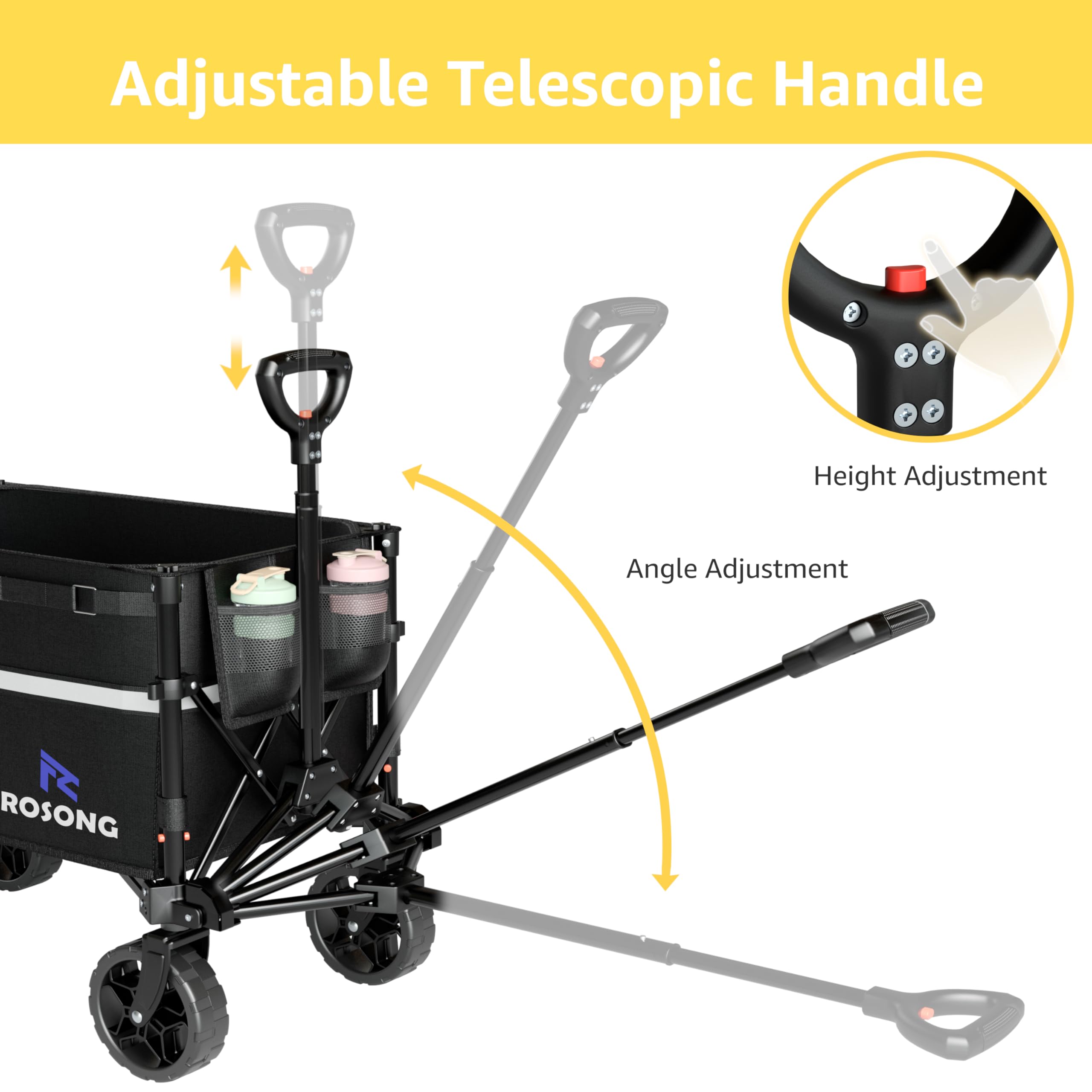 ROSONG extendable ergonomic handle extended, offers comfortable pulling and control