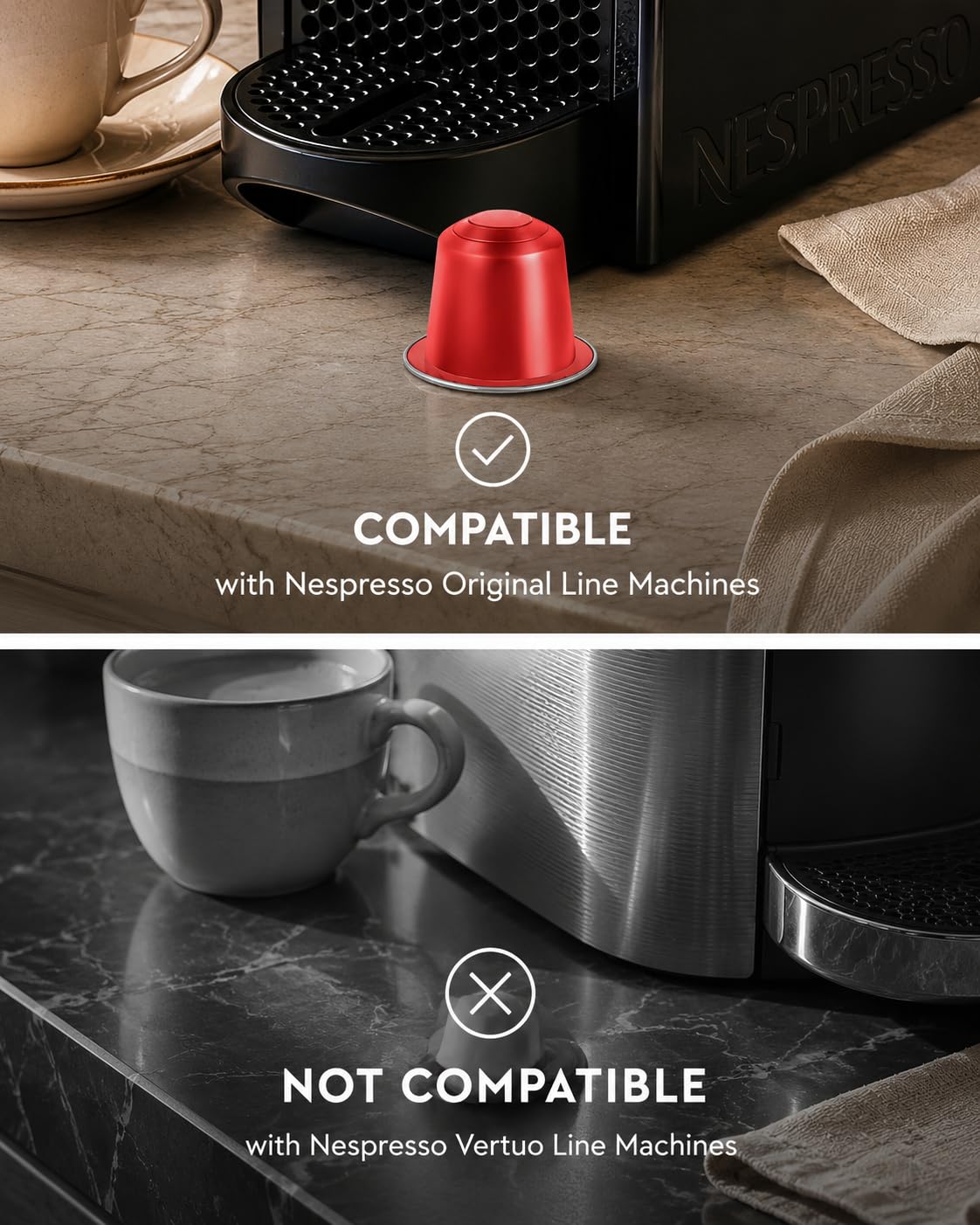 ROSSO CAFFÈ detalle de cápsulas de aluminio que conserva aroma y sabor