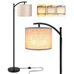 ROTTOGOON vista frontal de la lámpara de pie negra con pantalla beige, aporta estilo