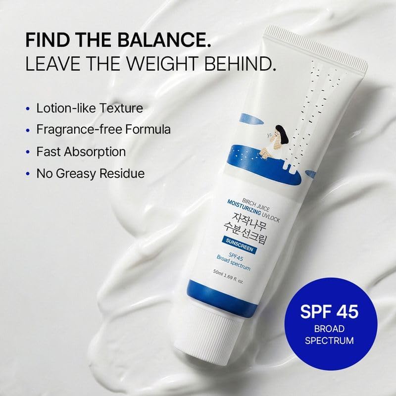 ROUND LAB etiqueta con información de SPF 45 y ingredientes clave