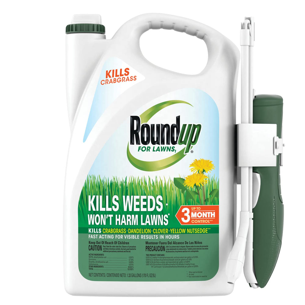 Roundup For Lawns envase frontal mostrando volumen y marca