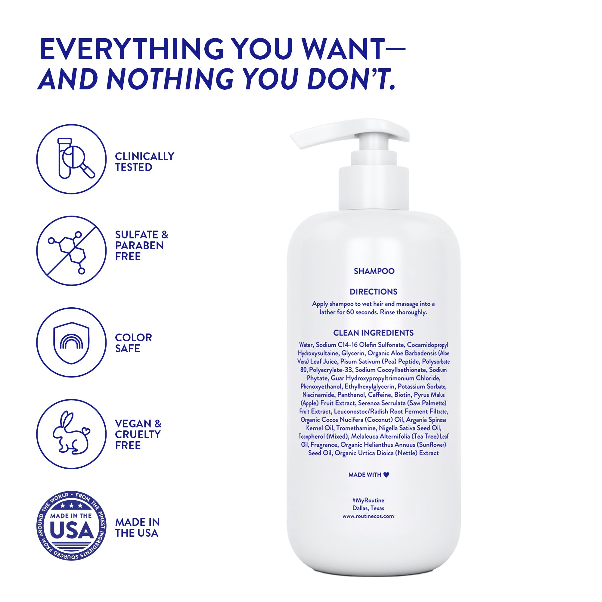 Routine Wellness producto en baño moderno evocando rutina diaria y resultado voluminoso
