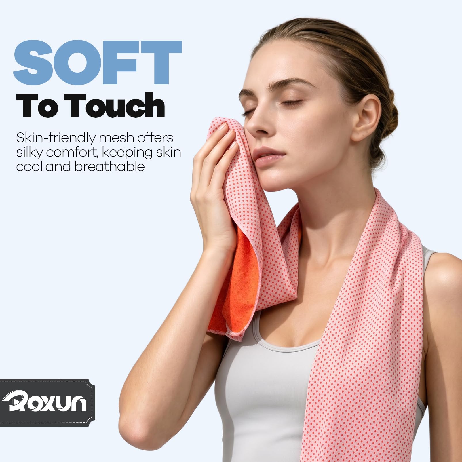 ROXUN toalla colocada en el cuello mostrando confort y alivio térmico
