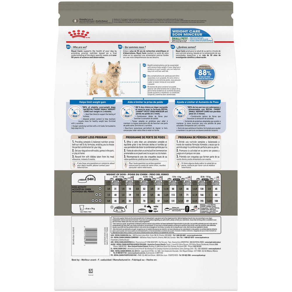 ROYAL CANIN perro pequeño en sala, estilo de vida y comodidad tras control de peso