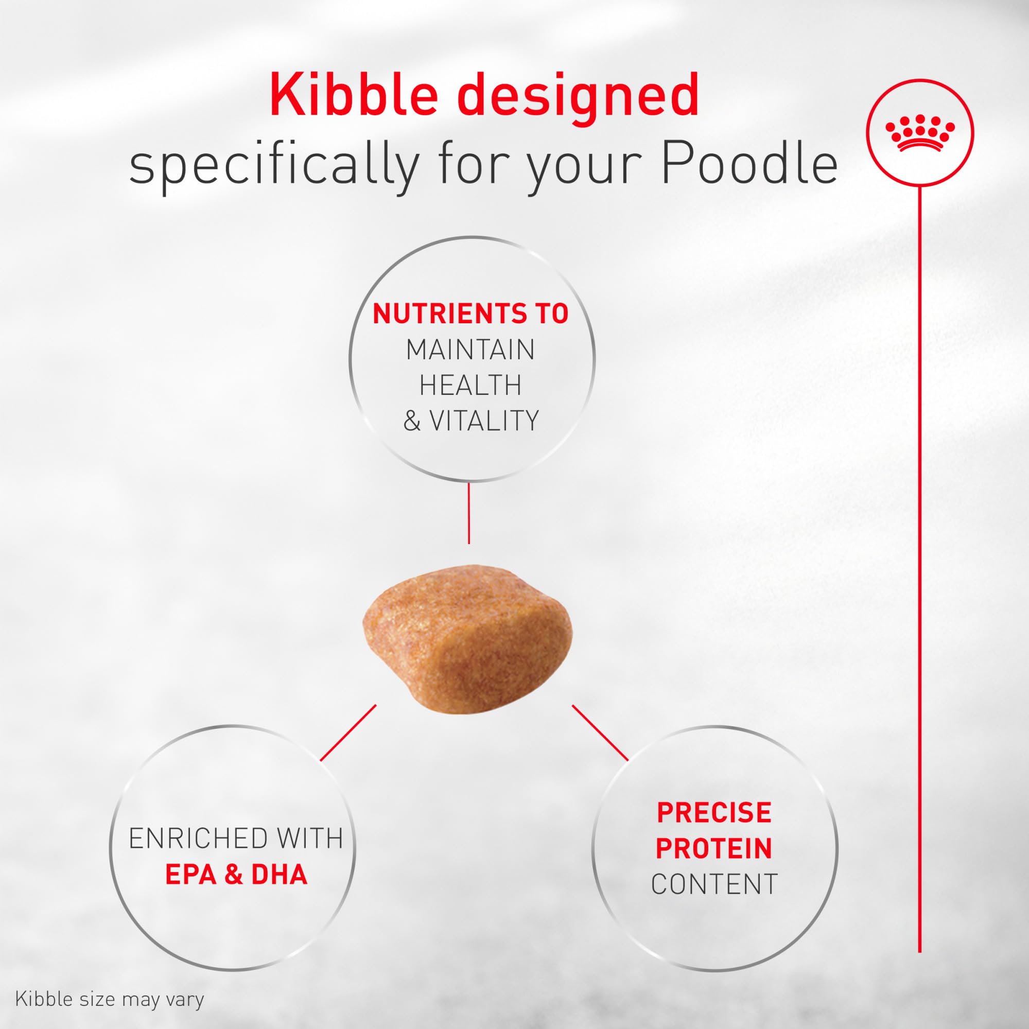 ROYAL CANIN primer plano de croqueta adaptada al hocico del Poodle
