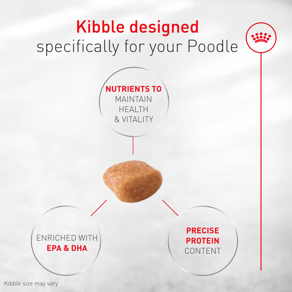 ROYAL CANIN primer plano de croqueta adaptada al hocico del Poodle