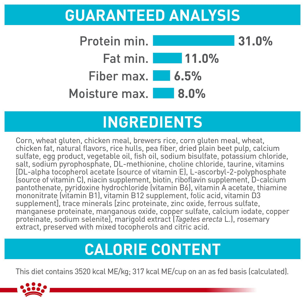 ROYAL CANIN etiqueta nutricional visible para verificar balance mineral