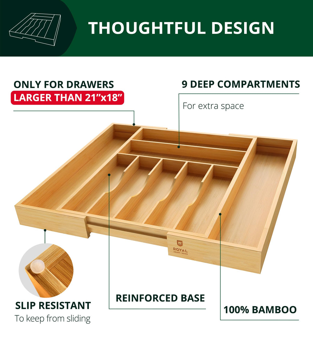 ROYAL CRAFT WOOD 9 compartimentos organizados, visión clara de cubiertos