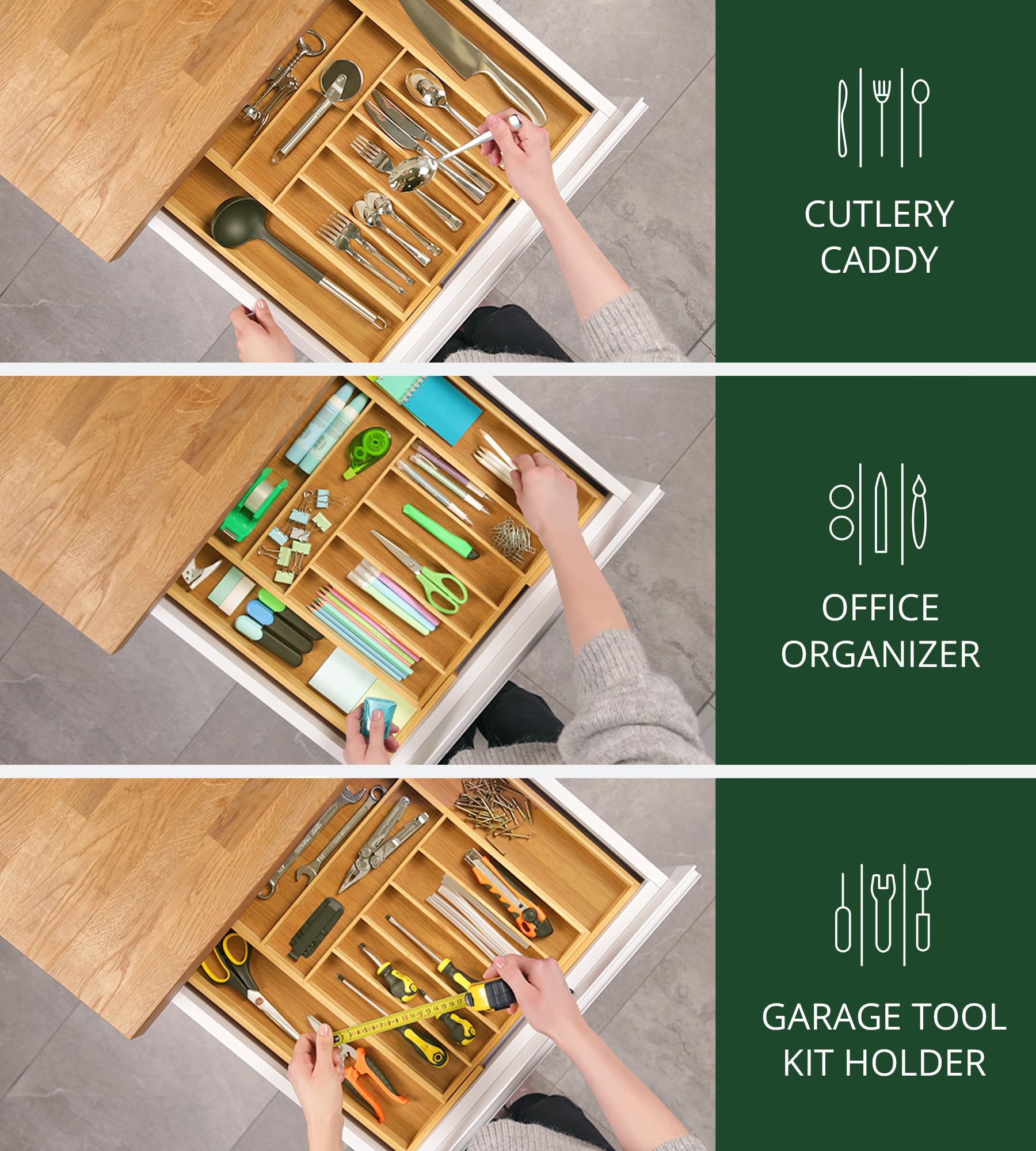 ROYAL CRAFT WOOD en tocador con brochas, organiza maquillaje eficazmente
