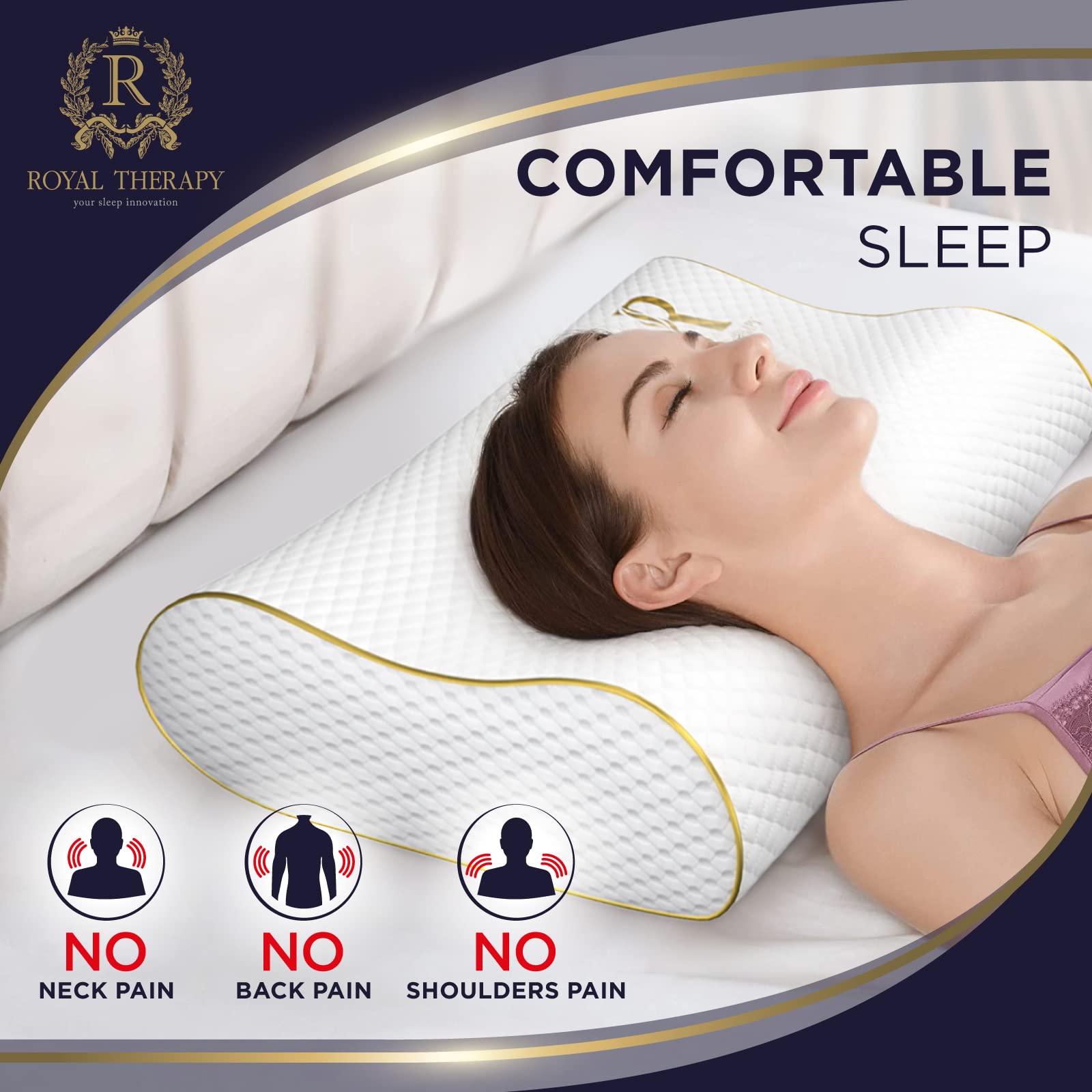 Royal Therapy almohada en uso por durmiente lateral, mejora alineación
