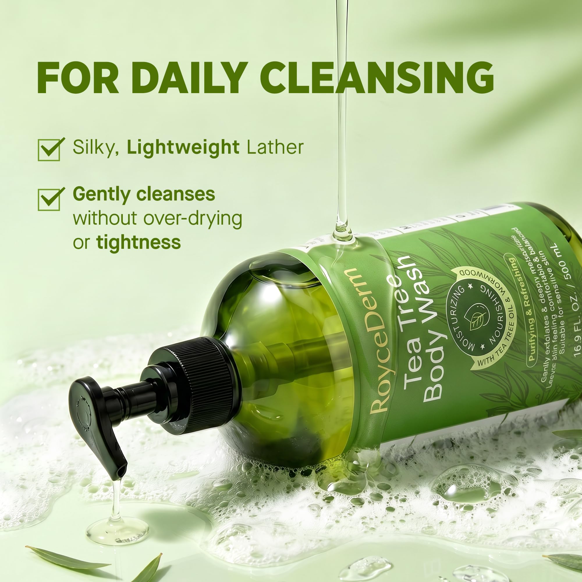 Roycederm ingredientes botánicos sobre fondo natural que sugieren frescura