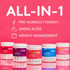 RSP NUTRITION vaso con AminoLean mezclado, energía limpia antes del entrenamiento