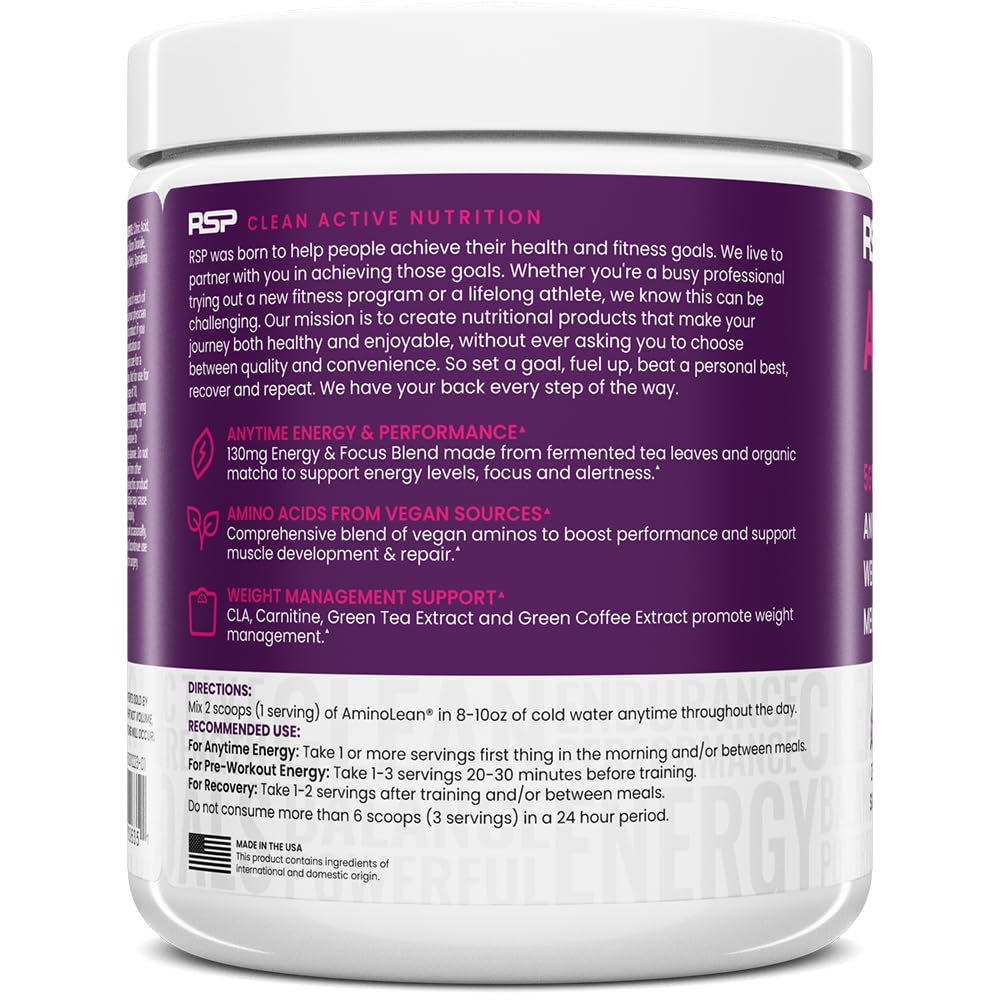 RSP NUTRITION AminoLean junto a botella de agua en escena de estilo de vida saludable