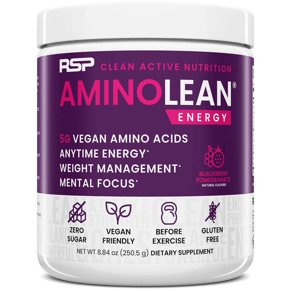 RSP NUTRITION AminoLean frente del envase mostrando diseño y beneficios