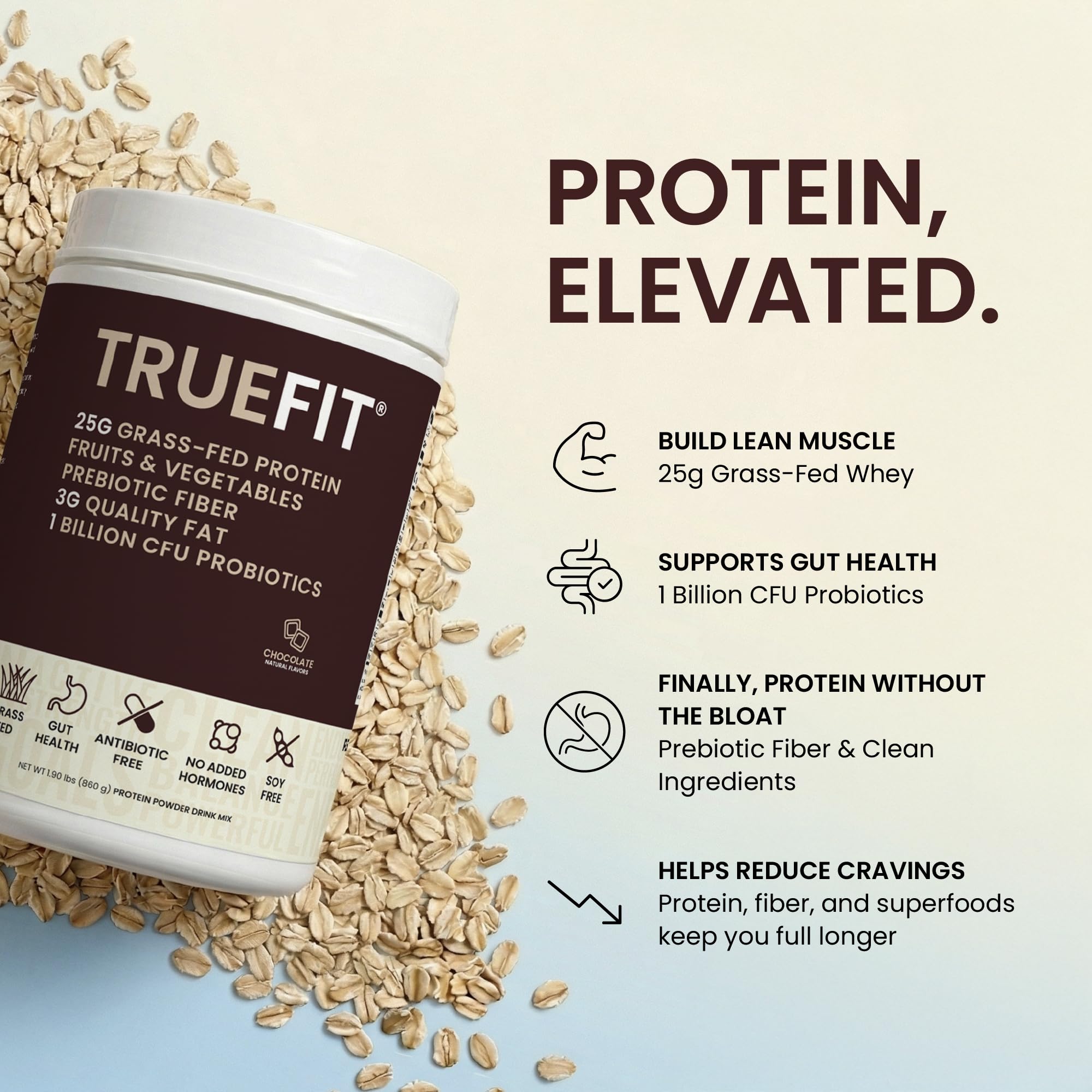 RSP NUTRITION TrueFit scoop of powder highlighting creamy texture and mixability benefit