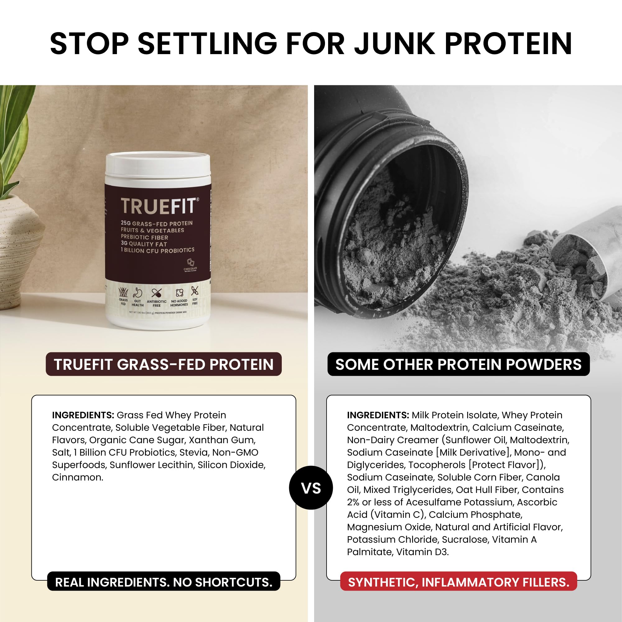 RSP NUTRITION TrueFit serving spoon next to container illustrating exact scoop size