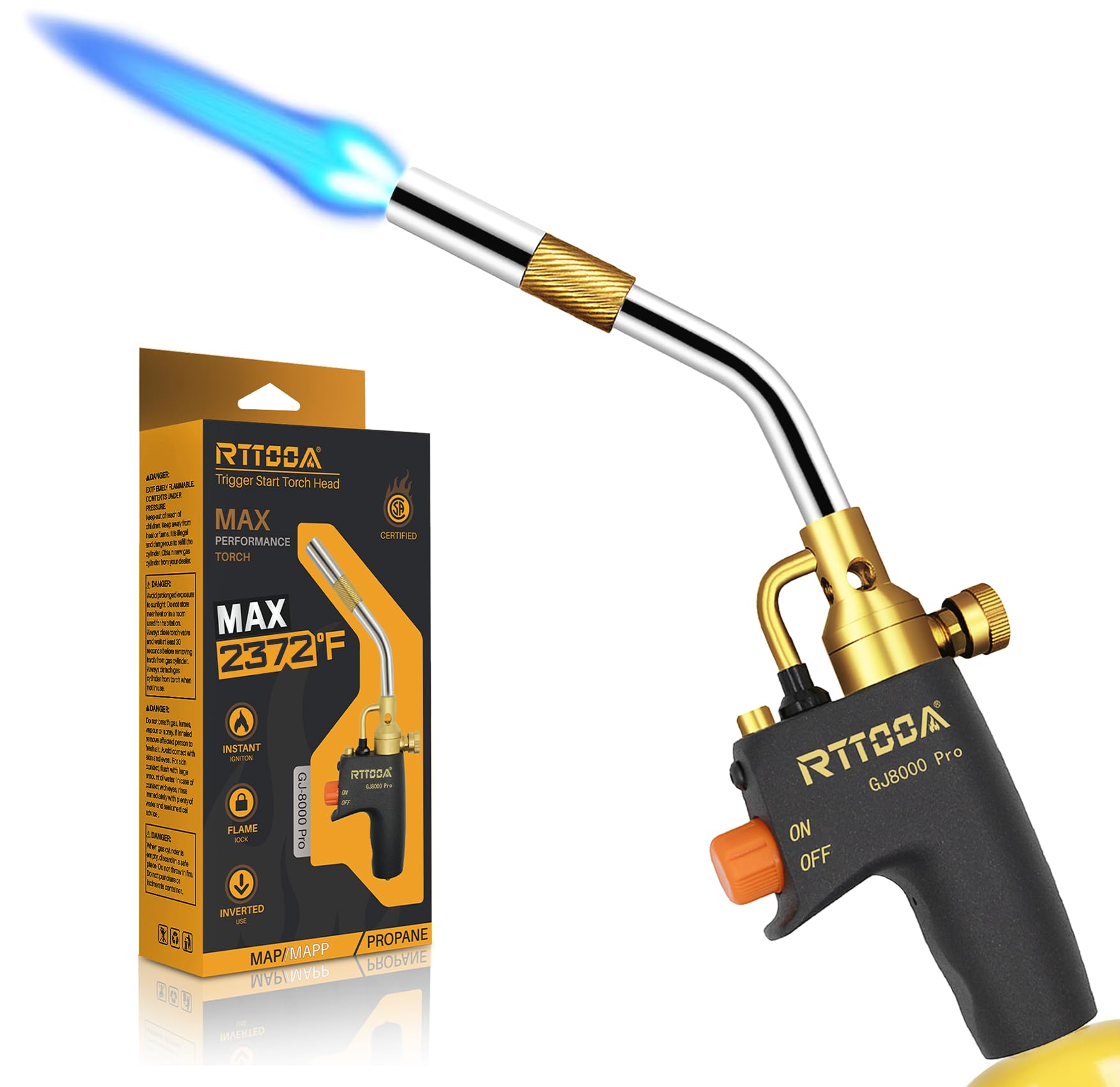 RTTOOA antorcha frontal mostrando diseño robusto y encendido por gatillo