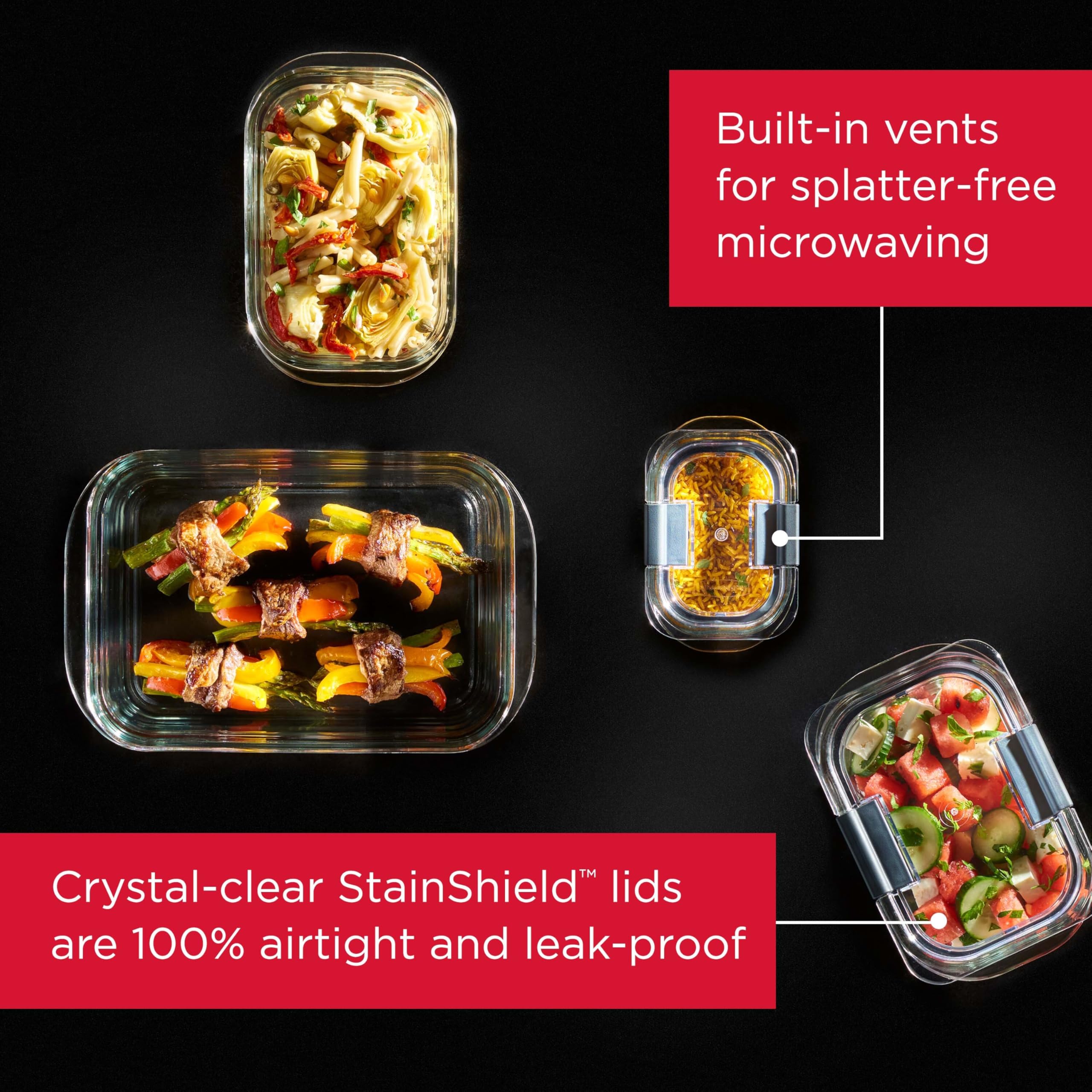 Rubbermaid Brilliance recipientes apilados en nevera, ahorro de espacio y organización