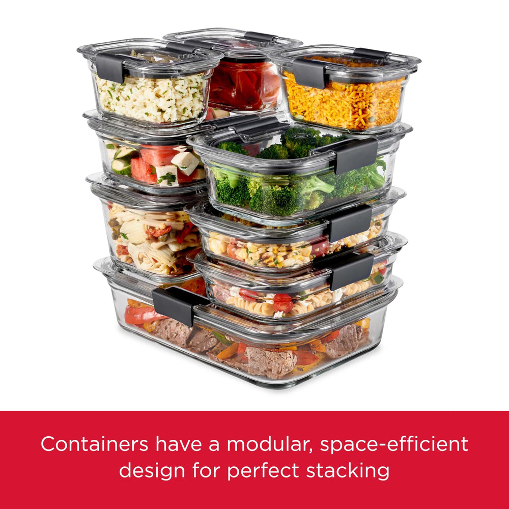 Rubbermaid Brilliance recipientes apilados en refrigerador para organización