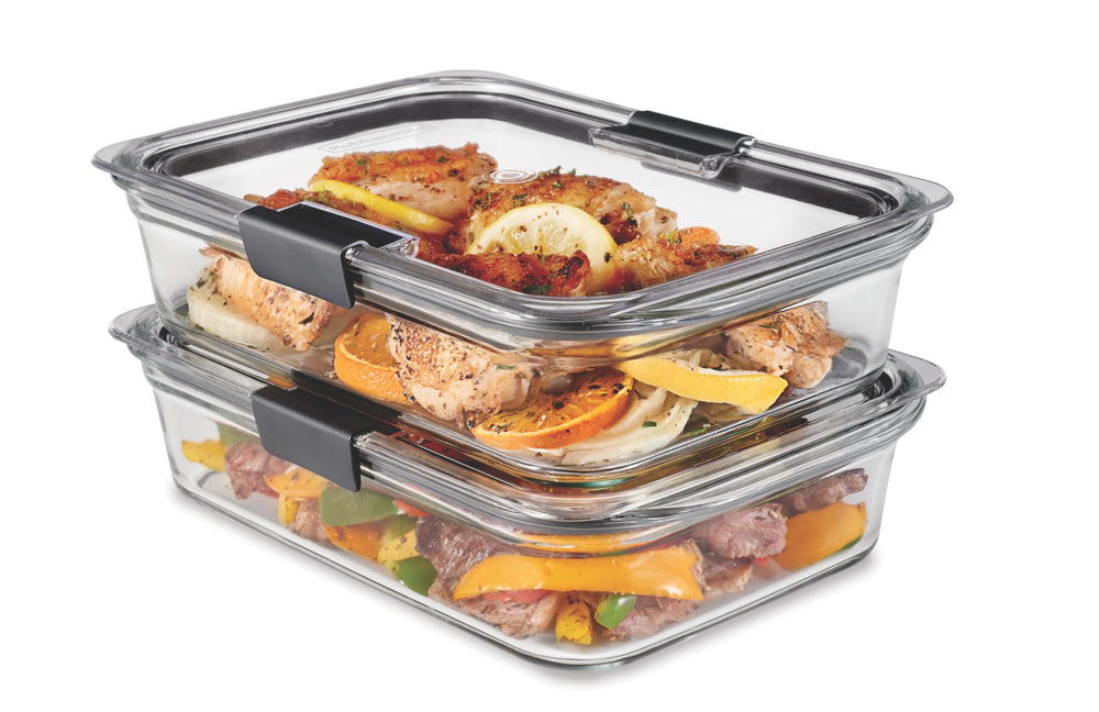 Rubbermaid Brilliance vista frontal con tapas transparentes y ahorro de espacio