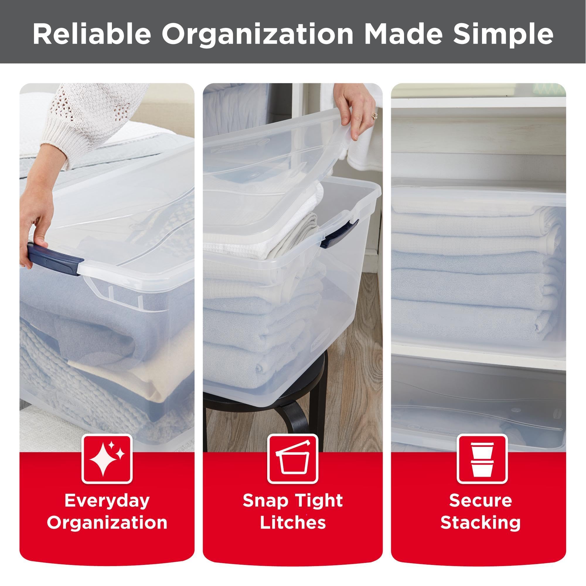 Rubbermaid Cleverstore primer plano del plástico resistente y libre de BPA para durabilidad