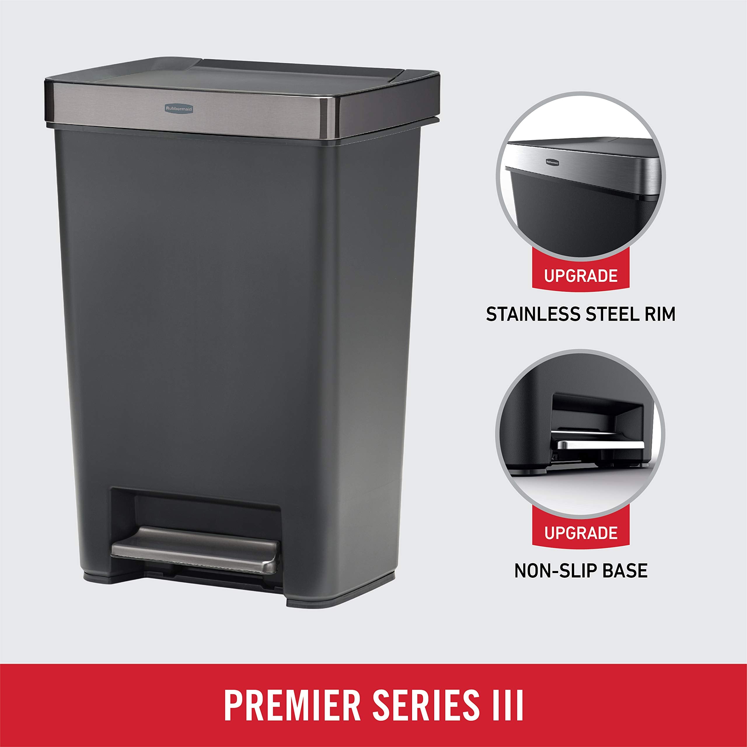 Rubbermaid detalle del borde de acero inoxidable carbón, apariencia sin huellas