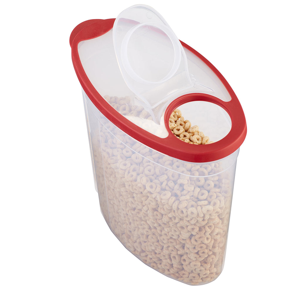 Rubbermaid envase junto a mano para comparar tamaño y capacidad útil