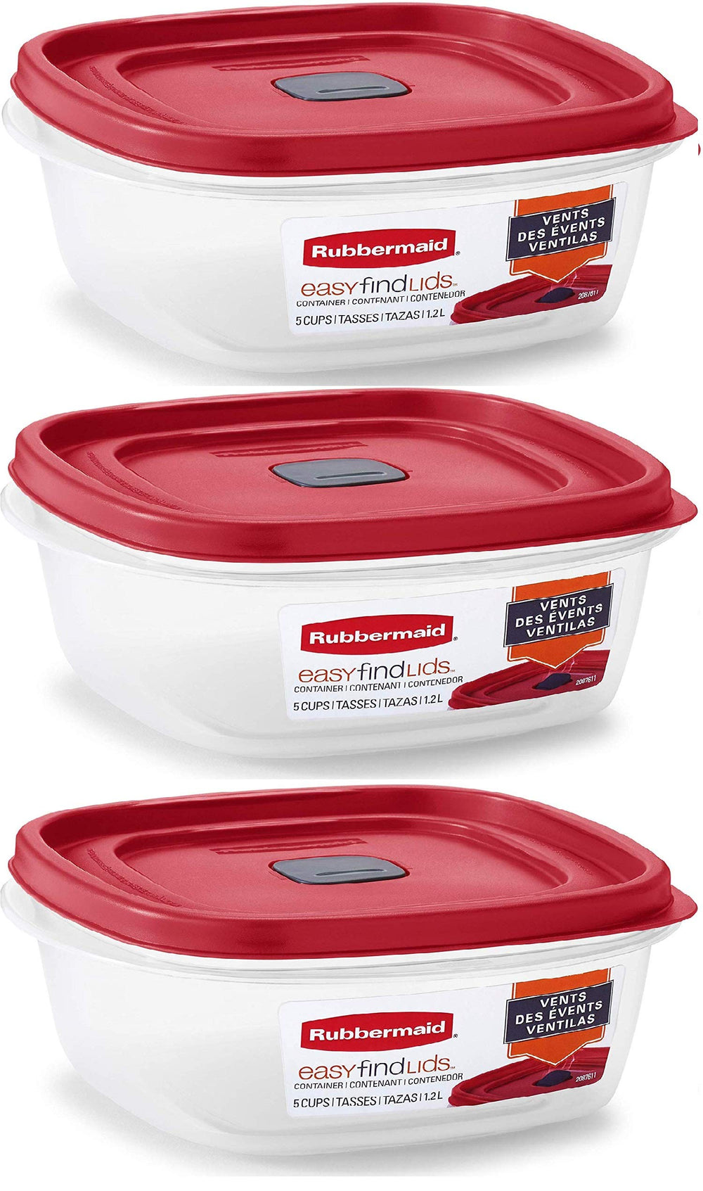 Rubbermaid pack tres recipientes frontales, orden y visibilidad