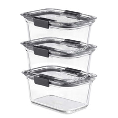 Rubbermaid vista frontal del conjunto de 3 piezas mostrando sellado hermético y almacenaje eficiente
