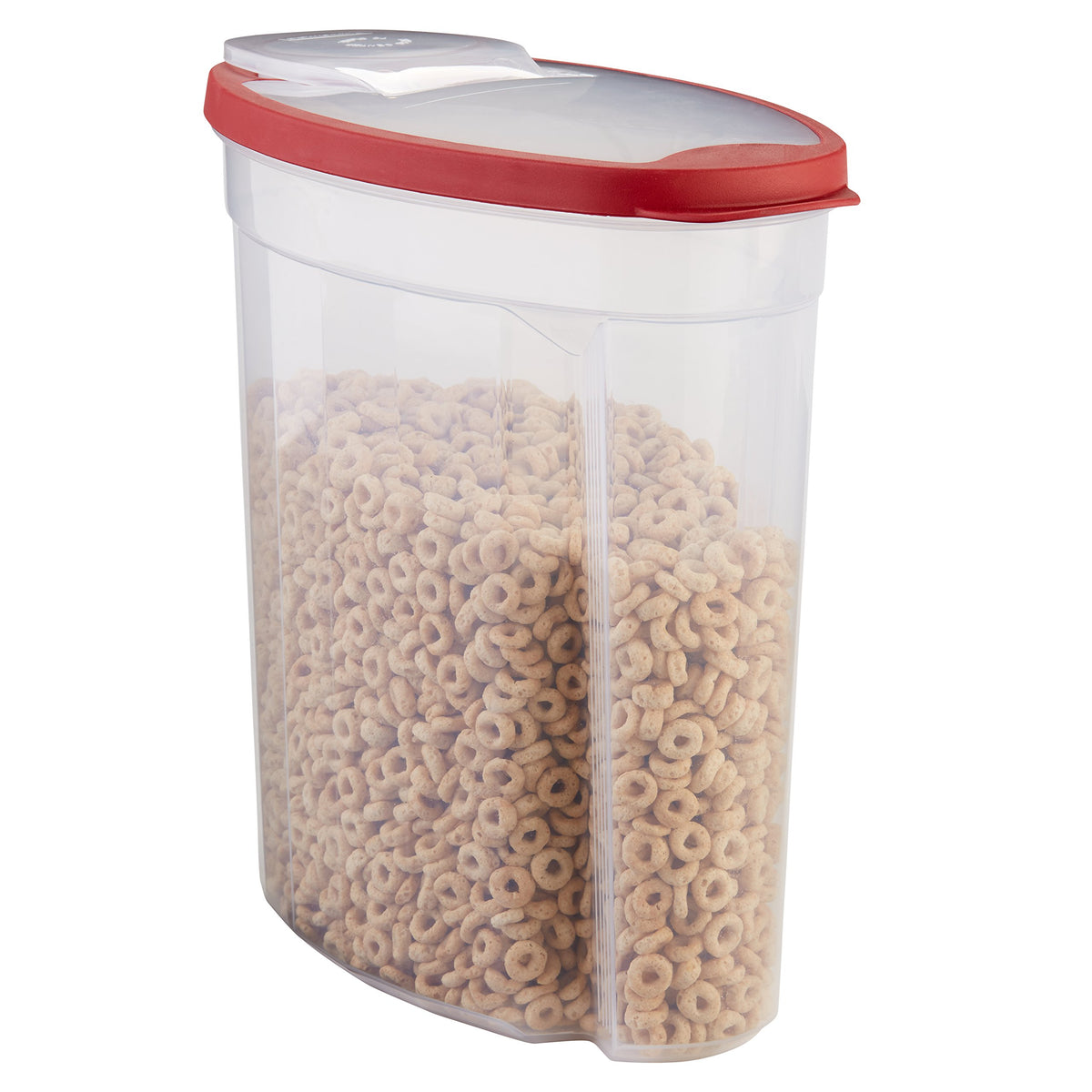 Rubbermaid envase frontal transparente con tapa roja mantiene alimentos visibles y frescos