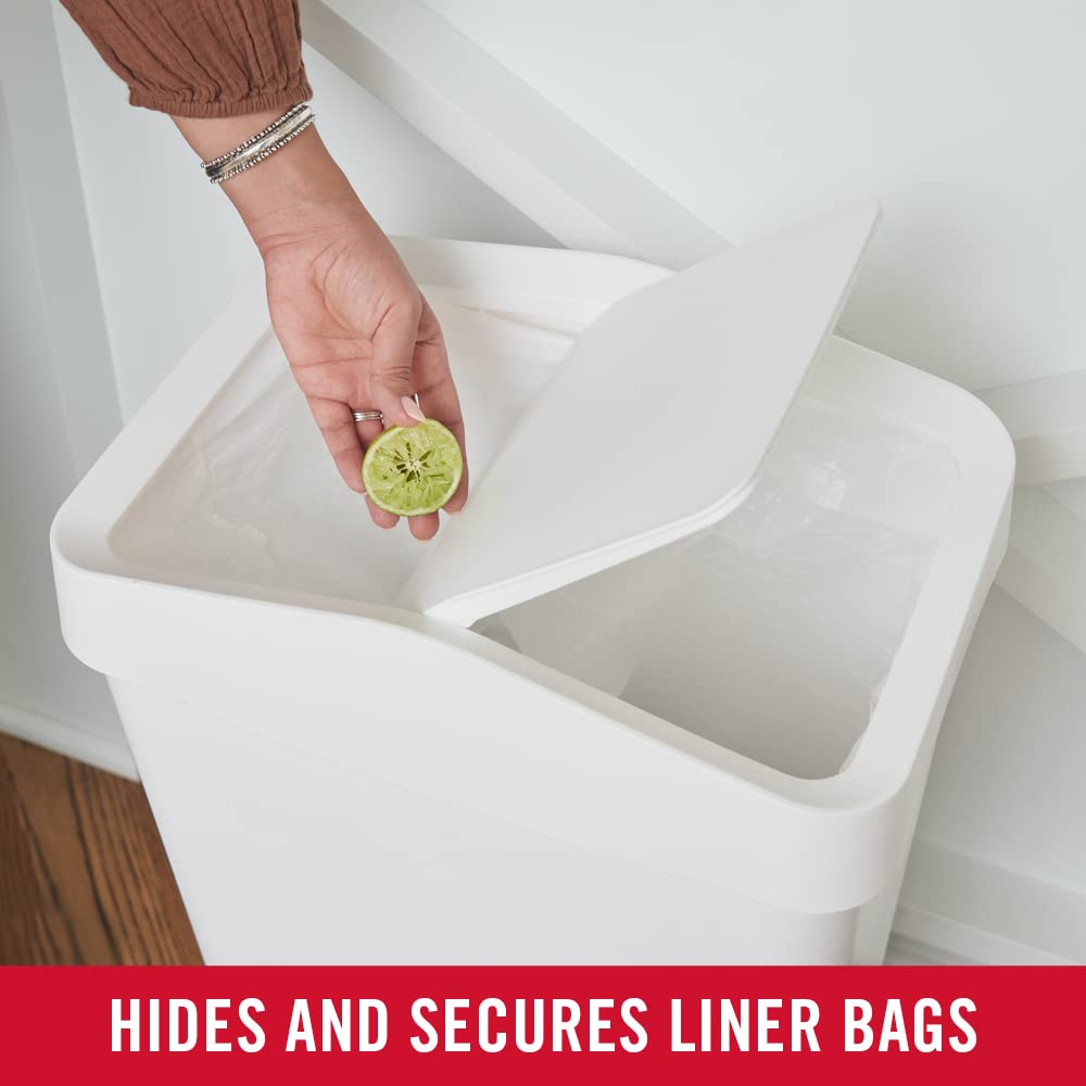 Rubbermaid interior mostrando bolsa segura, cambio de liner sencillo
