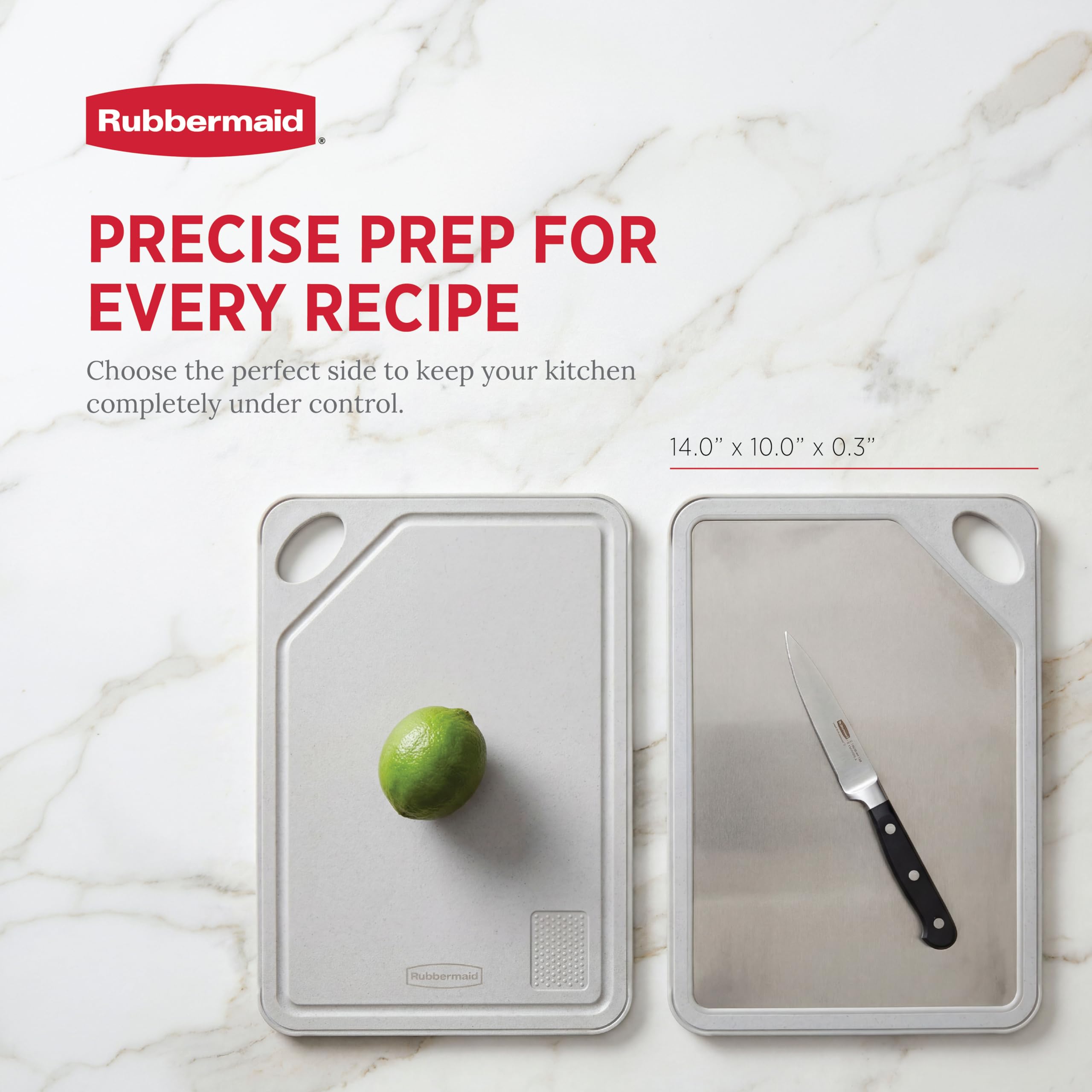 Rubbermaid tabla en encimera con ingredientes, organización y preparación eficiente
